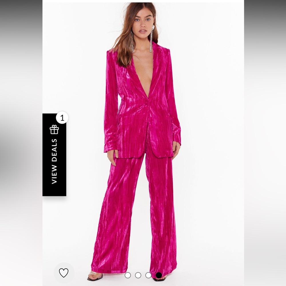 Nasty Gal Crushed Velvet Oversized Blazer + High Waisted Wide Leg Pants NWT